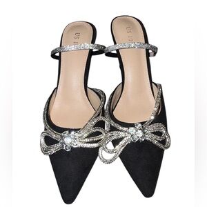 PERPHY Kitten Heel Evening Slides w/Optional Elastic Strap - NWT